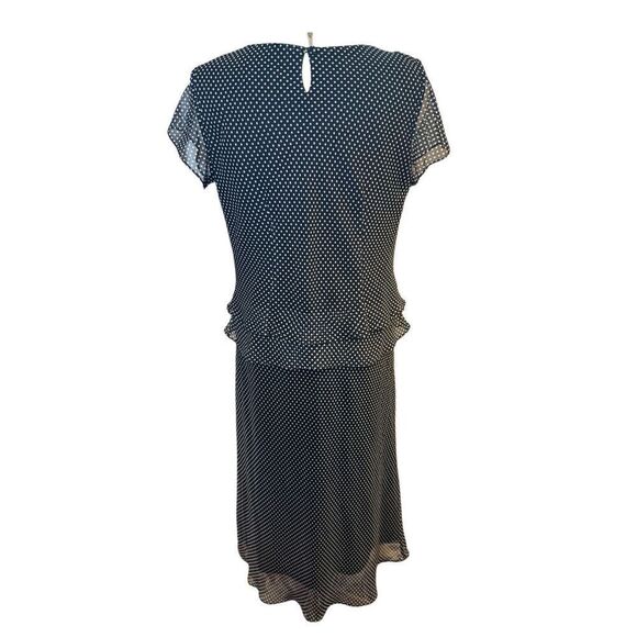 Vintage Midi Dress by JBS Black Polka Dot Sheer Overlay Sz. 16 Peplum V-Neck - Picture 3 of 9